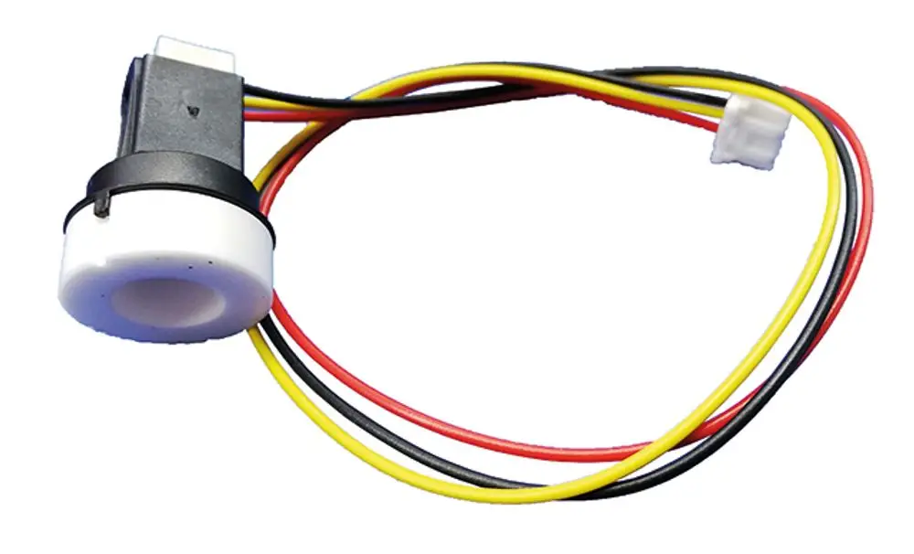 Druckaufnehmer mit Kabel von Syr, ausgestattet mit einem runden Sensorkopf und mehreren farbigen Drähten zur elektrischen Verbindung.